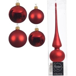 Glazen kerstballen pakket kerstrood glans/mat 38x stuks 4 en 6 cm met piek mat - Kerstbal