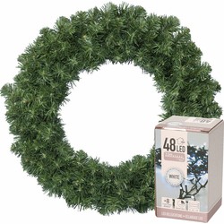 Kerstkrans groen 35 cm incl. verlichting helder wit 4m - Kerstkransen