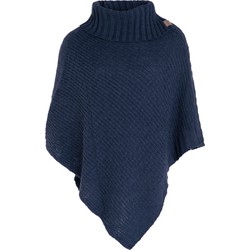 Knit Factory Nicky Gebreide Dames Poncho - Jeans - One Size - Met opstaande kraag