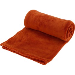 Polyester fleece deken/dekentje/plaid 125 x 150 cm roest oranje - Plaids