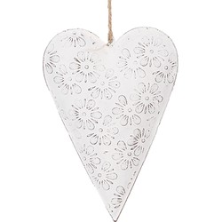 Clayre & Eef Decoratie Hanger Hart 10 cm Wit IJzer