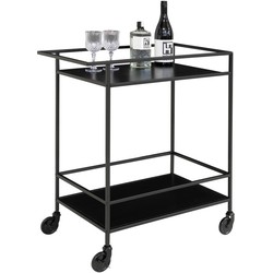 Vita Bar Trolley - Bar trolley with black frame and wheels and two black shelves 68x40x79 cm