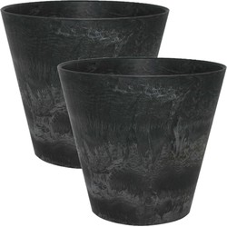 2x stuks plantenpot/bloempot in een natuursteen look Dia 37 cm en Hoogte 34 cm zwart - Plantenpotten