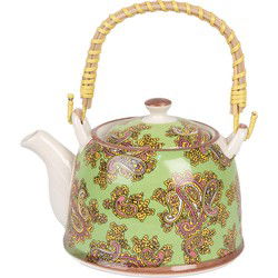 Clayre & Eef Theepot met Filter Groen Rood Keramiek