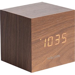 Wekker Mini Cube - Donker Hout fineer, Wit LED - 8x8x8cm