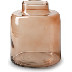 Jodeco Bloemenvaas Willem - transparant beige glas - D19 x H17 cm - fles vorm vaas - Vazen