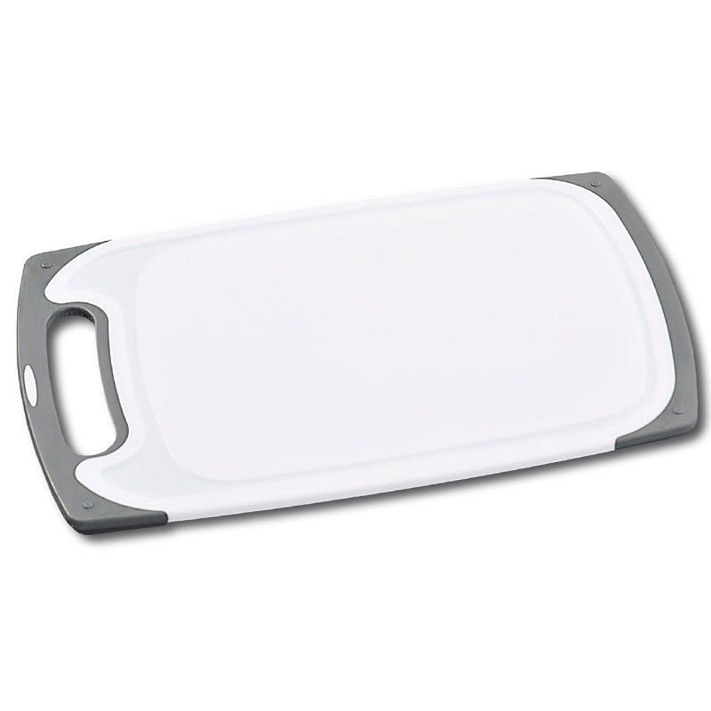 Snijplank met Anti slip functie - Kunstof  - Vaatwasmachine bestendig - Snij plank met handvat - Afm. 40 x 24 x 1 cm - Wit / Grijs - 