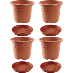 4x stuks bloempotten met onderschaal terra cotta rond diameter 29 cm - Plantenpotten