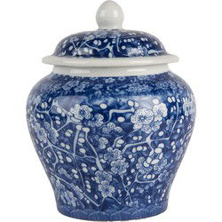 Clayre & Eef Vaas met Deksel Ø 9x12 cm Blauw Keramiek