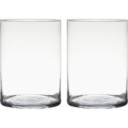 Hakbijl Glass Vaas - 2x - cilinder - glas - transparant - 25 x 18 cm - Vazen