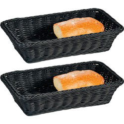 Fruitmand/broodmand - 2x - zwart - gevlochten - 20 x 35 x 7,5 cm - rechthoekig - broodmand