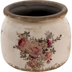 Clayre & Eef Bloempot Roze Beige Keramiek Bloemen