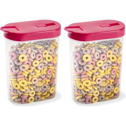 Plasticforte Voedselcontainer strooibus - 2x - roze - inhoud 1 liter - kunststof - 15 x 7 x 19 cm - Voorraadpot