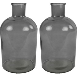 Countryfield vaas - 2x stuks - grijs glas - fles - D14 x H27 cm - Vazen