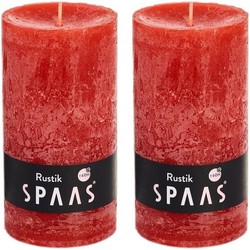 2x Rustieke kaarsen rood 7 x 13 cm 60 branduren sfeerkaarsen - Stompkaarsen
