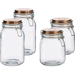 Set van 4x stuks luxe keuken voorraadpotten met klepdeksel koper 1000 ml en 1500 ml - Voorraadpot