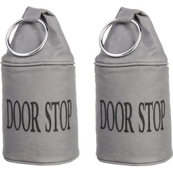 Canvas deurstopper grijs met ring - 2x -H 28 cm - Deur vastzetter - Deurstoppers