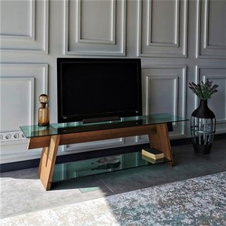 TV Meubel Coral Walnoot Groen Glas 158x45x40 cm