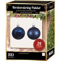 Bellatio Decorations kerstballen - 24 Stuks - glas - donkerblauw - 6 cm - kerstballen pakket - Kerstbal