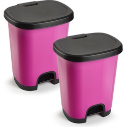 2x Stuks afvalemmer/vuilnisemmer/pedaalemmer 18 liter in het roze/zwart met deksel en pedaal - Pedaalemmers