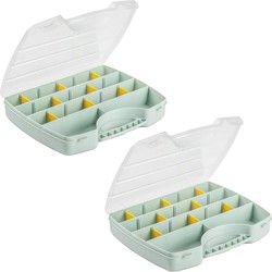 Plasticforte Opbergkoffertje/opbergdoos/sorteerbox - 3x - 13-vaks - kunststof - mintgroen - 25 x 21 x 4 cm - Opbergbox