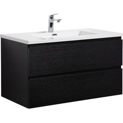 Badplaats Badkamermeubel Set Angela 90cm - Zwart Houtnerf  - Badmeubel met Wastafel