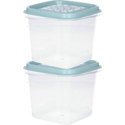 Hega Hogar Vershoudbakjes - set 2x stuks - 0.7 liter - transparant/groen - L11 x B11 x H12 cm - Vershoudbakjes