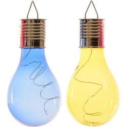 2x Buitenlampen/tuinlampen lampbolletjes/peertjes 14 cm blauw/geel - Buitenverlichting