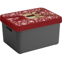 Kerstballen/kerstversiering opruim opbergbox met rendieren print deksel - Kerstballen opbergboxen