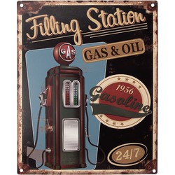 Clayre & Eef Tekstbord  20x25 cm Zwart Ijzer Filling station Wandbord