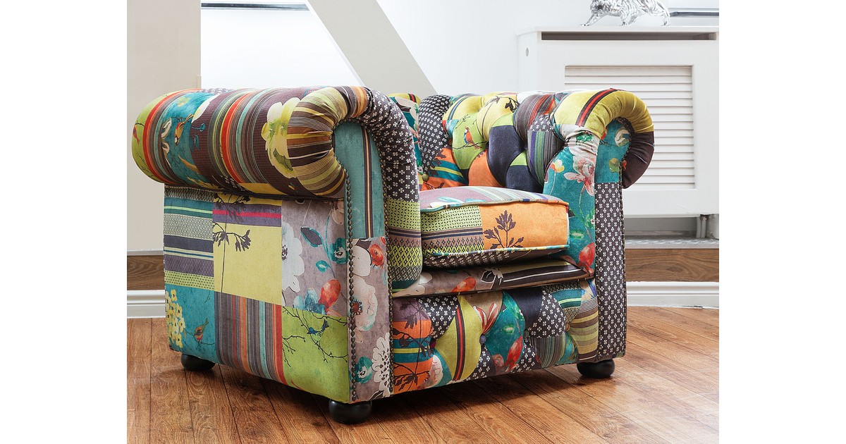 Fauteuil stof patchwork geel CHESTERFIELD