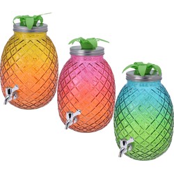 Set van 3x stuks glazen drank dispensers ananas blauw/groen, geel/oranje en roze/oranje 4,7 liter - Drankdispensers