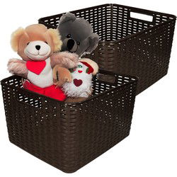 Plasticforte Opbergmand - 4x - Kastmand - rotan kunststof - donkerbruin - 18 Liter - 29 x 39 x 20 cm - Opbergmanden
