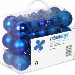 Relaxdays kerstballen - 50x - blauw - 3, 4 en 6 cm -kunststof - Kerstbal