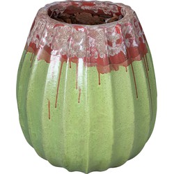 PTMD Lionne Green ceramic pot ribbed bulb round S