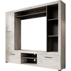 Meubella - Wandmeubel Loni - Wit eiken - Zwart eiken