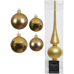 Glazen kerstballen pakket goud glans/mat 38x stuks 4 en 6 cm met piek mat - Kerstbal