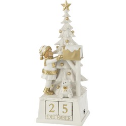 J-line - Kalender Kerstboom Poly Wit/goud - 18.5x18x49.5cm