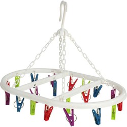 Wasgoed droogcarrousel/droogmolen - 20 clips/knijpers - multi kleuren - kunststof - 29 x 42 cm - Hangdroogrek