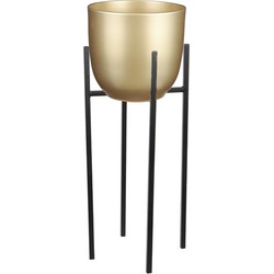 Bloempot D25 cm goud met plantenpot verhoger zwart/metaal van 55 cm - Plantenpotten