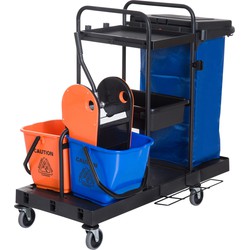 Schoonmaakkar Schoonmaakwagen met wringer en  2 emmers op 4 wielen