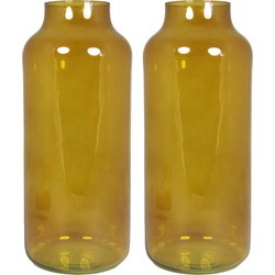 Floran Bloemenvaas Milan - 2x - transparant oker geel glas - D15 x H35 cm - melkbus vaas - Vazen