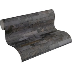 Livingwalls behang steen grijs en zwart - 53 cm x 10,05 m - AS-355825