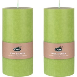 2x stuks groene blokkaarsen/stompkaarsen 15 x 7 cm 50 branduren - Stompkaarsen