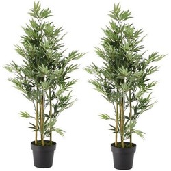 2x Groene bamboe kunstplanten 125 cm met zwarte pot - Kunstplanten