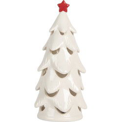 Clayre & Eef Kerstdecoratie met LED-verlichting Kerstboom Ø 9x19 cm Wit Keramiek
