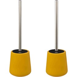 2x Stuks WC-/toiletborstels met houder - zandsteen - mosterd geel - rond - Toiletborstels