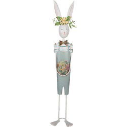 Clayre & Eef Decoratie Beeld Konijn 87 cm Wit Groen IJzer