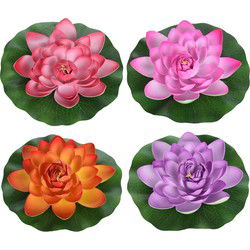 4x Gekleurde waterlelie kunstbloemen vijverdecoratie 26 cm - Kunstbloemen