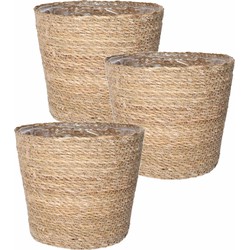 Set van 3x stuks plantenpot/bloempot van jute/zeegras diameter 22 cm en hoogte 19 cm creme beige - Plantenpotten